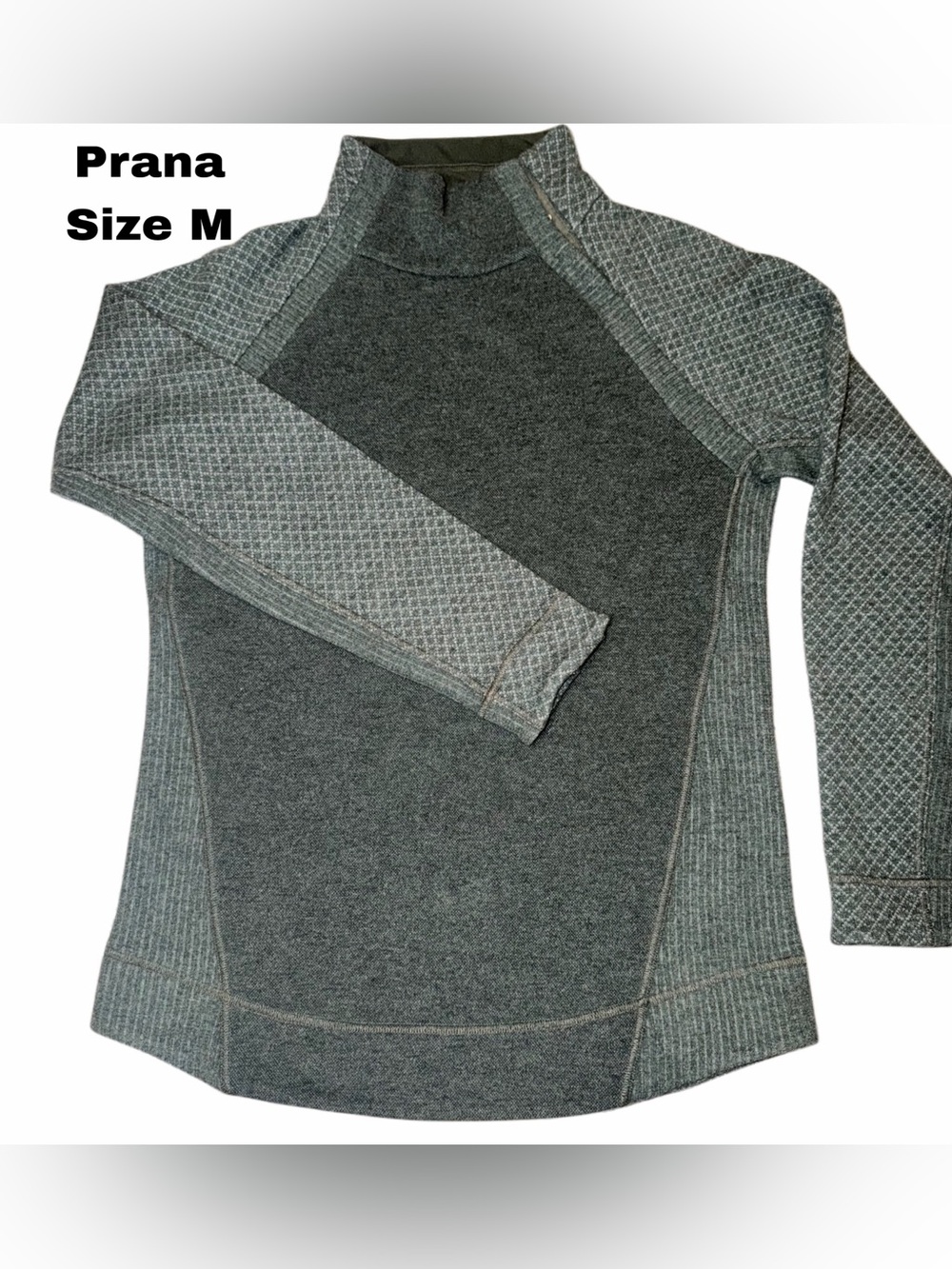 Prana Women's Heather Gray/Green Cowl Neck Performance Sweater